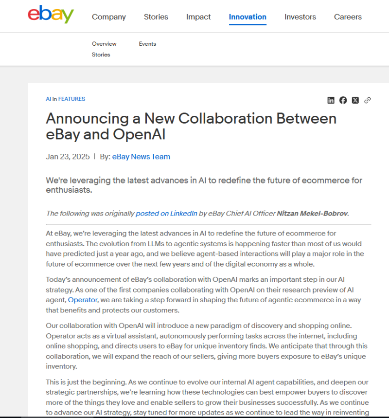 eBay与OpenAI合作 推进人工智能在电子商务中的应用