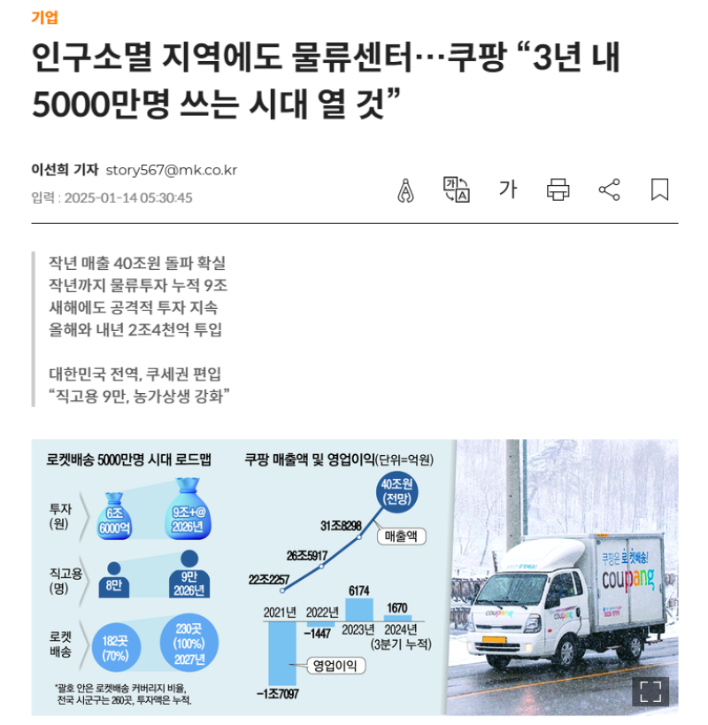 Coupang 2024年销售额突破40万亿韩元