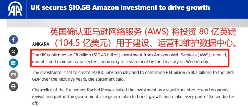 亚马逊大手笔投入，斥资110亿美元扩建数据中心