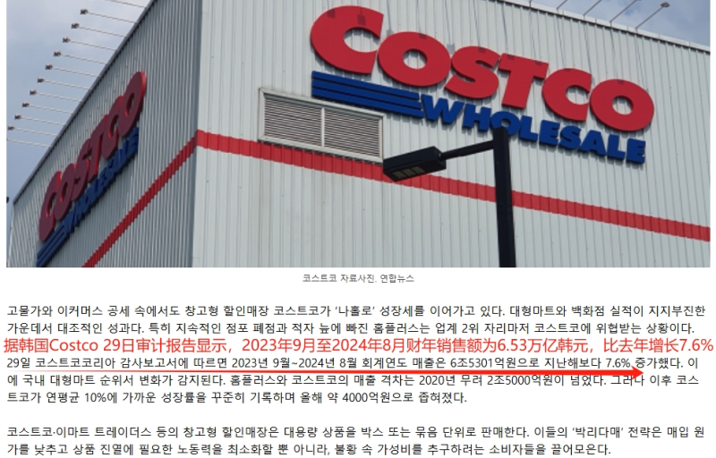 Costco在韩迅猛发展，2024财年销售额超6.5万亿韩元