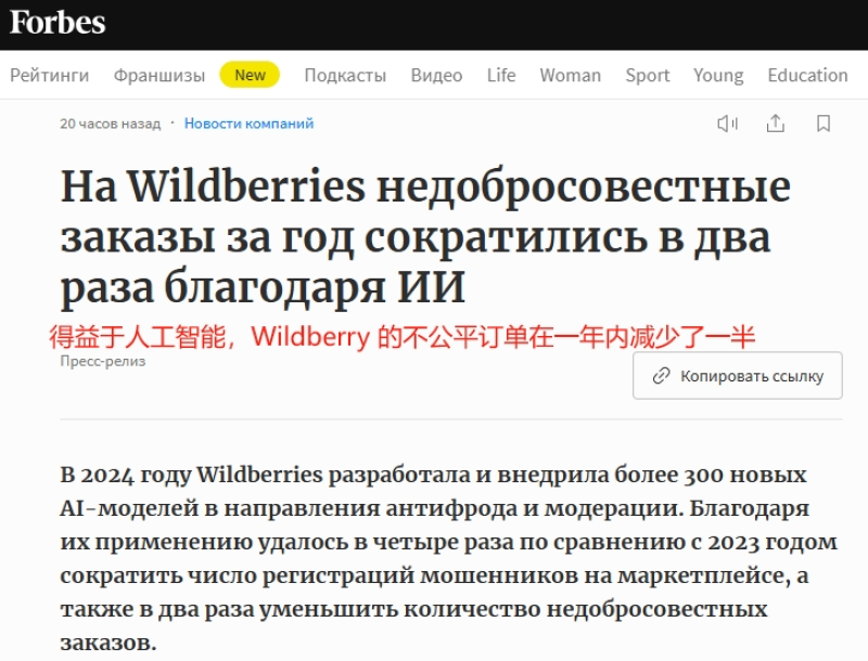 AI助阵，2024年Wildberries反欺诈效果显著