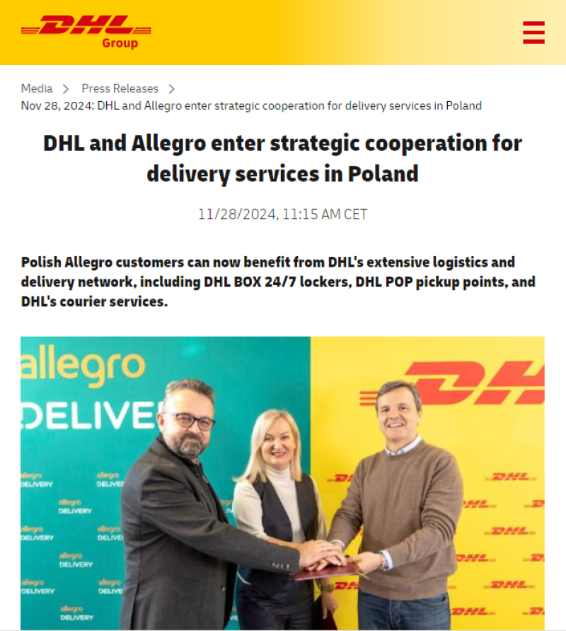 DHL与Allegro达成合作 提供更便捷的配送服务
