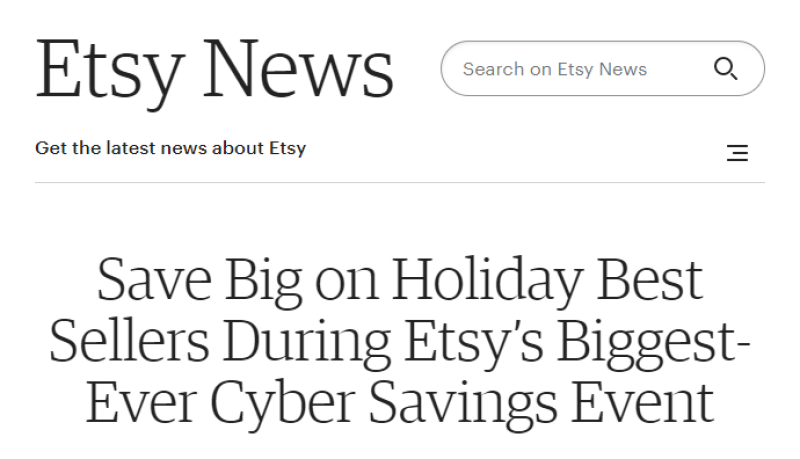Etsy将于11月20日开启假日促销 提供折扣高达60%