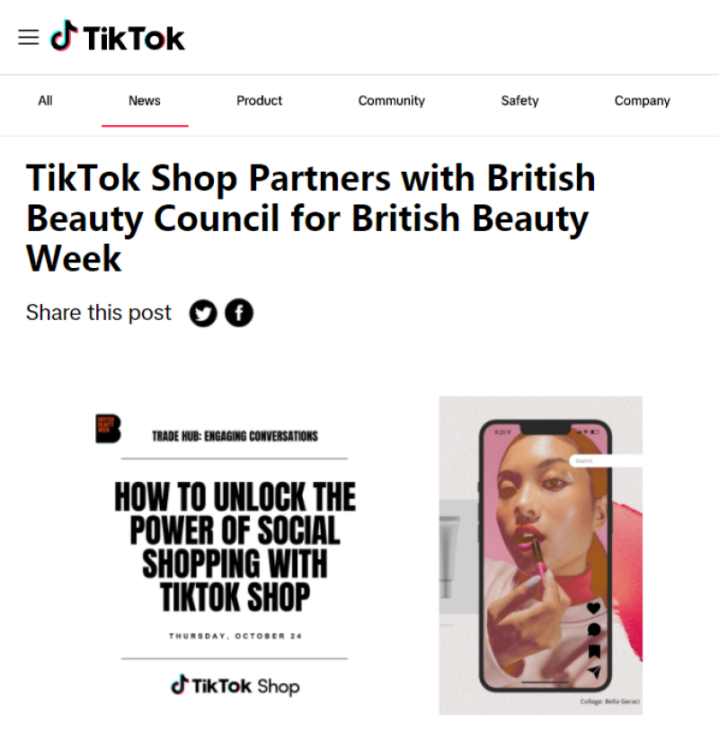 TikTok Shop与英国美容委员会合作举办英国美容周