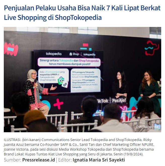 Shop Tokopedia：直播商家平均销售额增近7倍
